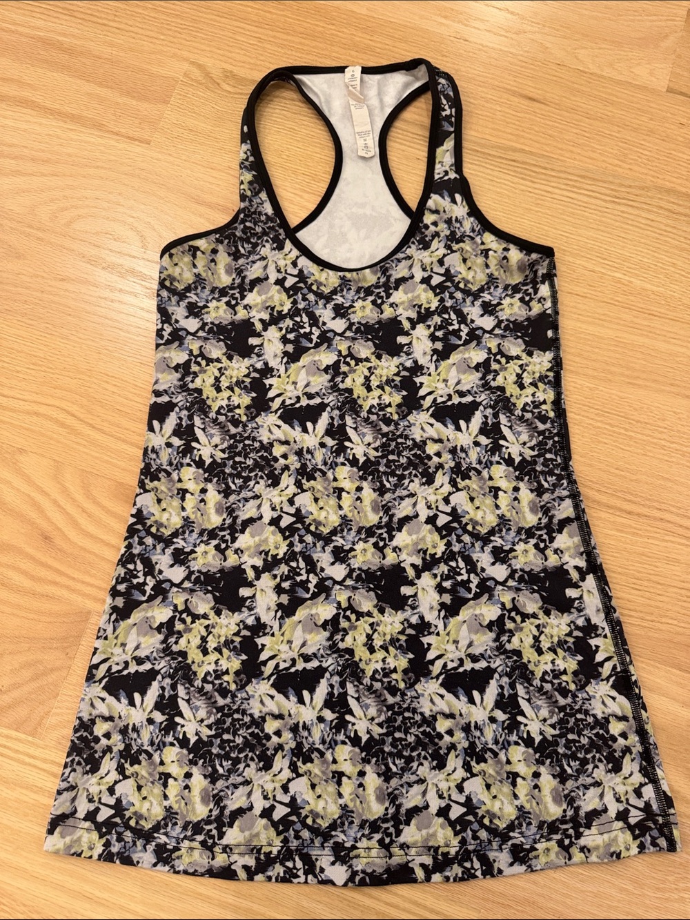 lululemon athletica | Black Floral Racerback Tank with Pale Yellow Accents